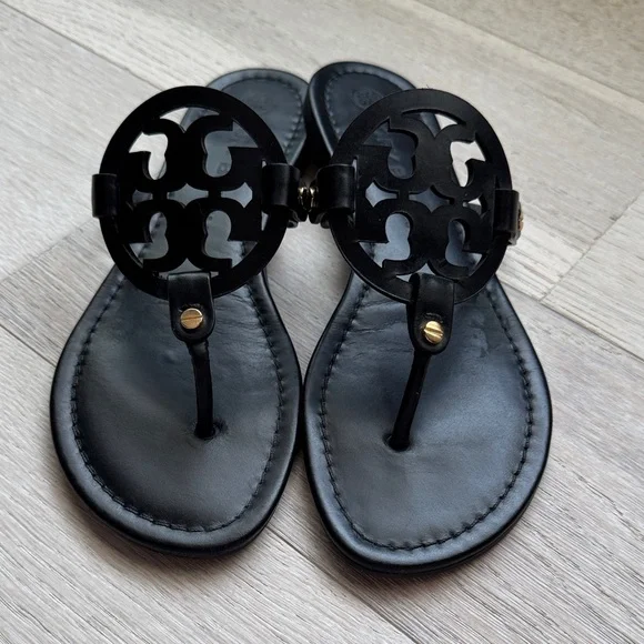 Tory Burch Black Leather Sandals - Picture 1 of 5